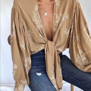 Embroidered Tie Front Top